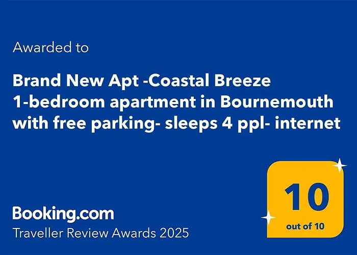 Brand New Apt -Coastal Breeze 1-Bedroom Apartment In Bournemouth With Free Parking- Sleeps 4 Ppl- Internet